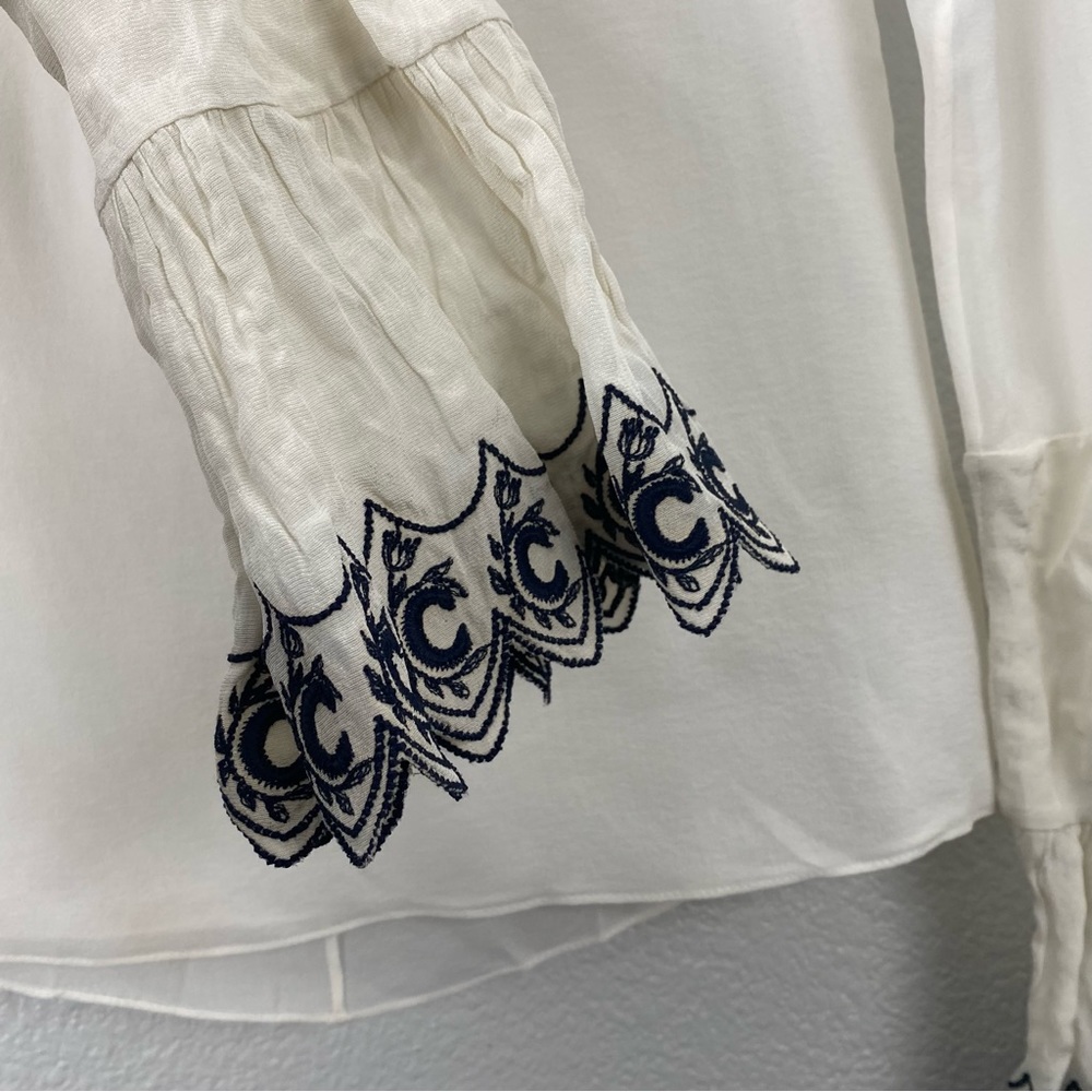 Chloé 100% Silk Embroidered Wide Sleeve Long Sleeve Top - Picture 14 of 15